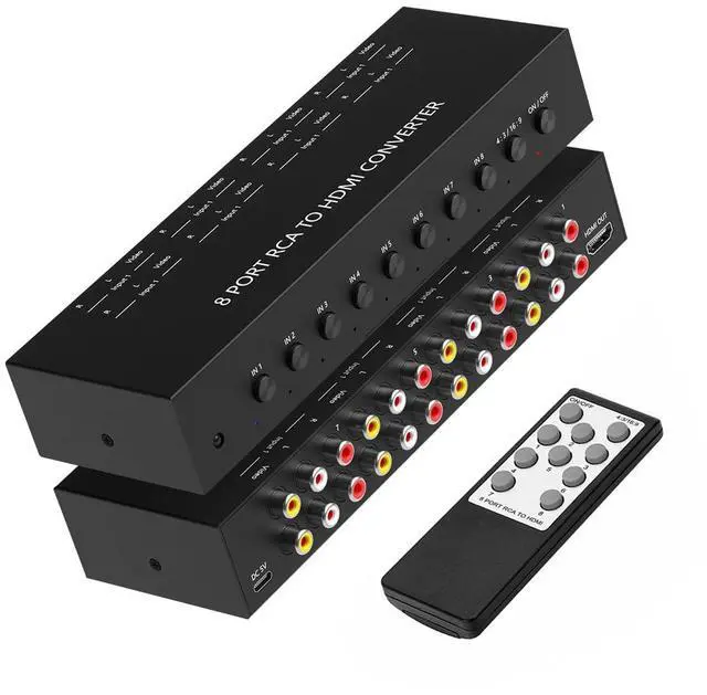 Main image of 8 Port RCA to HDMI Converter, Dual AV to HDMI Converter Supports 16:9/4:3 Composite to HD MI Adapter Support 1080P PAL/NTSC Compatible with Sega/Xbox/PS1/PS2/PS3/WII/N64/VHS, VCRs, and DVD Players
