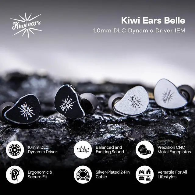 Alt view image 2 of 5 - HIFIXAUDIO Kiwi Ears Belle in-Ear Monitor, 10mm DLC Diaphragm Driver Earphone, HiFi Wired Earbuds with Detachable Silver-Plated 2-Pin Cable for Audiophile Gaming (Without Mic, Silver)