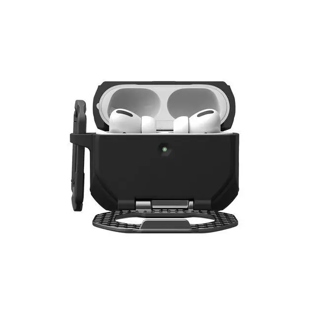Alt view image 5 of 5 - URBAN ARMOR GEAR UAG Designed for AirPods Pro 3rd Gen Case - Built-in Phone Stand Detachable Carabiner Clip Rugged Military Grade Drop Proof Protective Cover, Monarch Black/Silver