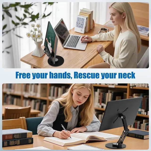 Alt view image 2 of 5 - YCNEW Portable Monitor Stand VESA Mount, Tilt & Rotation Joints Use Metal Hinges, Foldable Aluminum Desk Mount for 13-18.5 Inch & up to 5.5 lbs Small Monitors, Suitable for Home Office Travel (Black)