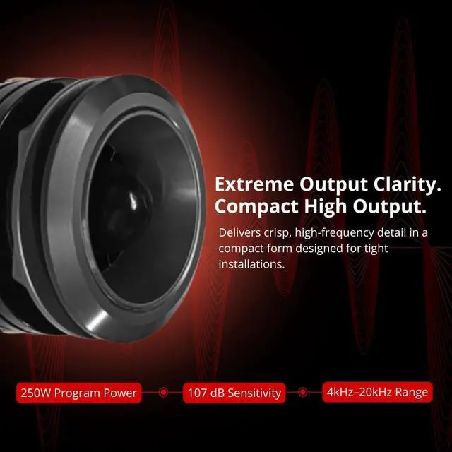 Alt view image 3 of 5 - Ciare SPL CTB25-4 1" Bullet Tweeter Speakers Pair, 4 Ohm Horn Tweeters, 250W Power, 107 dB Sensitivity, 1" Voice Coil, Shallow Mount Tweeters for Car, Motorcycle, Pillar Installs, Neodymium Magnet