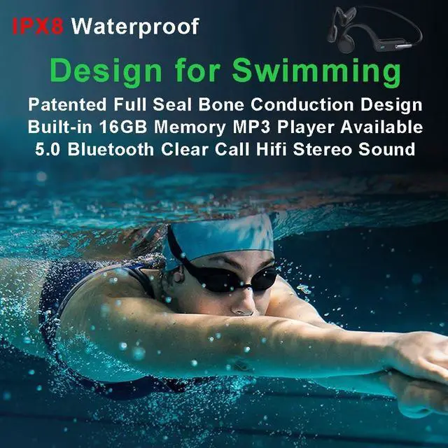 Alt view image 2 of 5 - AYI Professional Swim Headphones True Bone Conduction Open Ear Headset Underwater MP3 Player Built-in 32G Memory IP68 Waterproof Bluetooth Earphone for Driving Bicycling Running Skiing-X6 Black