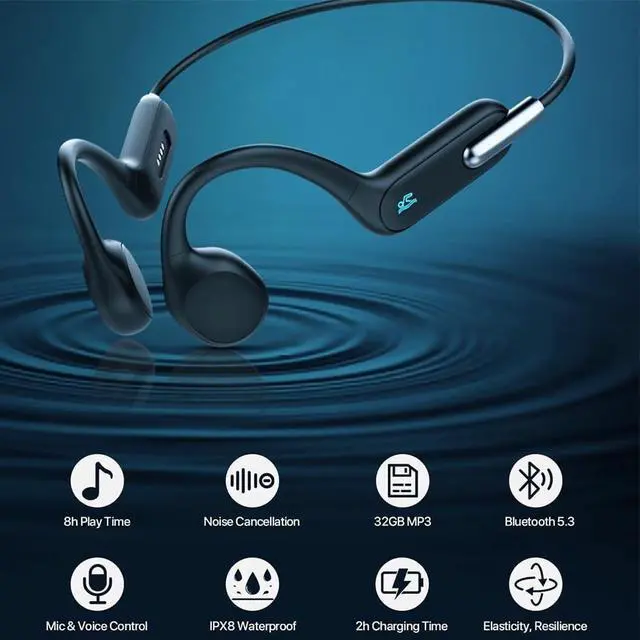 Alt view image 5 of 5 - AYI Professional Swim Headphones True Bone Conduction Open Ear Headset Underwater MP3 Player Built-in 32G Memory IP68 Waterproof Bluetooth Earphone for Driving Bicycling Running Skiing-X6 Black