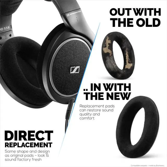 Alt view image 3 of 5 - Replacement Earpads for Sennheiser HD598 (CS/SE/SR), HD599, HD558, HD518, HD595, HD569, HD579, HD560, HD555, HD515, HD559 Headphones, Soft Velour, Extra Comfort, by Brainwavz (Black)