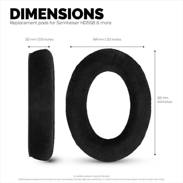 Alt view image 5 of 5 - Replacement Earpads for Sennheiser HD598 (CS/SE/SR), HD599, HD558, HD518, HD595, HD569, HD579, HD560, HD555, HD515, HD559 Headphones, Soft Velour, Extra Comfort, by Brainwavz (Black)