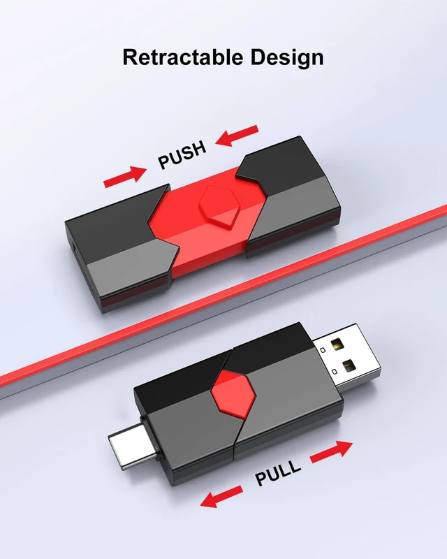 Alt view image 3 of 5 - Aiibe 128GB USB C Flash Drive 2 Pack Type C + USBA 128GB USB Drives Push-Pull USB2.0 Memory Stick Thumb Drive for iPhone 15 Android Phones Tablet Computer (2 Pack)