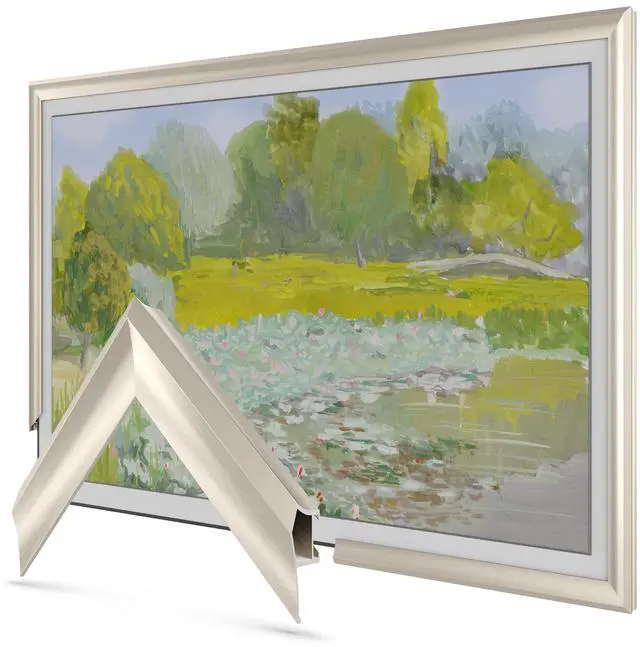 Main image of German Silver Prismatic 32" Alloy Deco TV Frame - Compatible ONLY with Samsung The Frame TVs (Fits 2021-2026, LS03A, LS03B, LS03C, LS03D, LS03FA)
