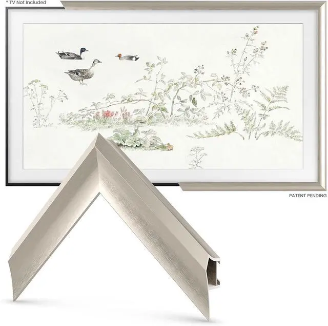 Alt view image 3 of 5 - German Silver Prismatic 32" Alloy Deco TV Frame - Compatible ONLY with Samsung The Frame TVs (Fits 2021-2026, LS03A, LS03B, LS03C, LS03D, LS03FA)