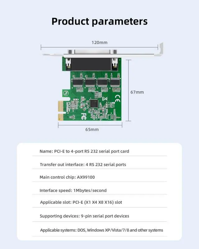 Alt view image 2 of 5 - Buacoz PCIe to 4 Port RS232 Serial Expansion Card - 9-Pin DB9 COM Port Adapter for Industrial PCs, 4X RS232 Ports Converter with Plug and Play, Support Windows/Linux