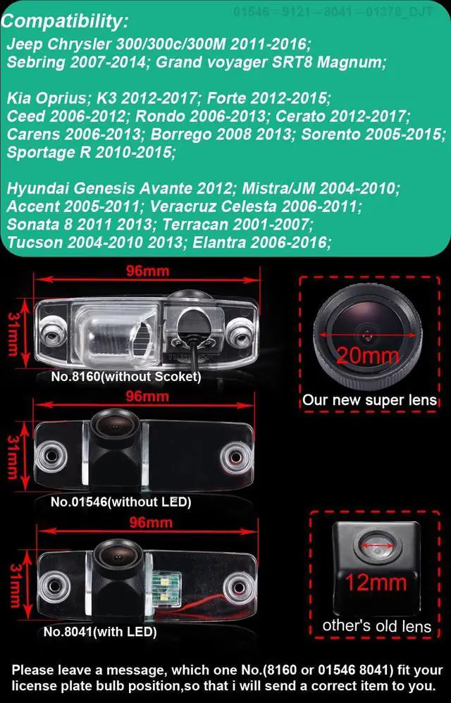 Alt view image 2 of 5 - Backup Camera for Car, Waterproof Rear-View License Plate Car Rear Reverse Parking Camera for Hyudai Genesis/Jeep Chrysler 300/300c/300M/Sebring/Grand Voyager SRT8