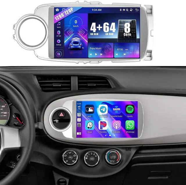 Main image of 8 Core 4+64G Car Radio for Toyota Yaris 2012 2013 2014 2015 2016 2017, 9 inch 1280 * 720 Touch Screen for Yaris Car Stereo with CarPlay Android Auto Bluetooth 5.0 32EQ DSP FM RDS Mirror Link SWC