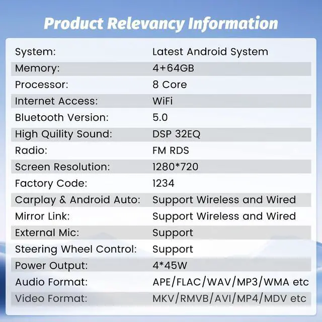 Alt view image 4 of 5 - 8 Core 4+64G Car Radio for Toyota Yaris 2012 2013 2014 2015 2016 2017, 9 inch 1280 * 720 Touch Screen for Yaris Car Stereo with CarPlay Android Auto Bluetooth 5.0 32EQ DSP FM RDS Mirror Link SWC