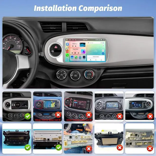 Alt view image 2 of 5 - 8 Core 4+64G Car Radio for Toyota Yaris 2012 2013 2014 2015 2016 2017, 9 inch 1280 * 720 Touch Screen for Yaris Car Stereo with CarPlay Android Auto Bluetooth 5.0 32EQ DSP FM RDS Mirror Link SWC