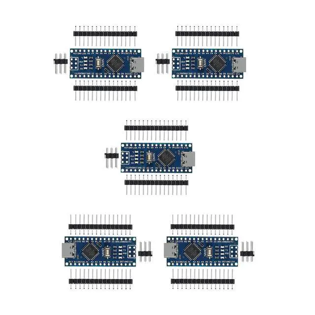 Alt view image 2 of 4 - hiBCTR 10-Pack Nano V3.0 Kit: 5X ATmega328P Controller Boards with Type-C USB & CH340 + 5X IO Expansion Shield Boards for Nano Projects