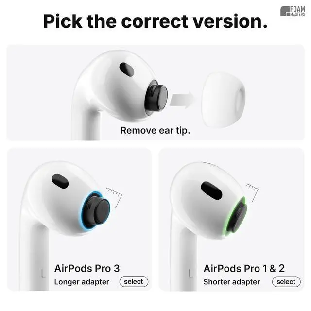 Alt view image 2 of 5 - Foam Masters Ultra-Premium Memory Foam Ear Tips for AirPods Pro 1st & 2nd Gen ^^ 3 Pairs ^^ New Ver. ^^ Secure Fit ^^ Super Comfort ^^ Better Noise Cancel ^^ Replacement Buds (Small, Orange)