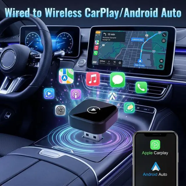 Alt view image 3 of 5 - 2 in 1 CarPlay Android Auto Adapter Mini USB for iPhone iOS10+ Android11+