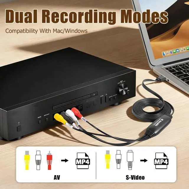 Alt view image 2 of 5 - Ancable 6-Feet VHS to Digital Converter, Video Capture Card for Mac/Windows, Preserve Old Family Memories from VCR VHS Hi8 MiniDV, USB 2.0 RCA to USB with S-Video & USB-C Adapter, Full Software Guide