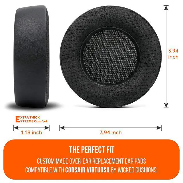 Alt view image 3 of 5 - WC Freeze Virtuoso - Hybrid Fabric Cooling Gel Replacement Earpads for Corsair Virtuoso Gaming Headset, Made by Wicked Cushions, Improved Durability, Thickness and Sound Isolation ^^ Black
