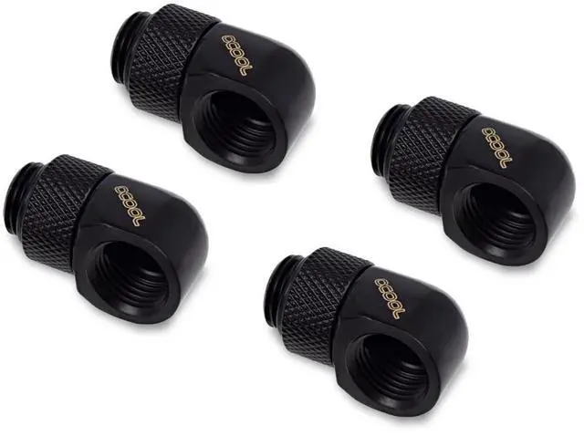 Main image of Alphacool Eiszapfen Male to Female Adapter Fitting, 90 Degree Rotary, Deep Black, 4-Pack
