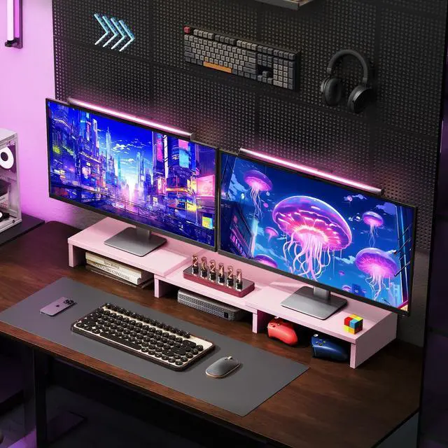 Alt view image 4 of 5 - TAVR Dual Monitor Stand Riser, Wooden Computer Monitor Stand for 2 Monitors