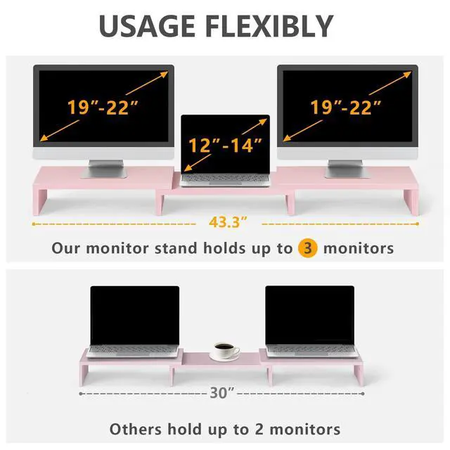 Alt view image 5 of 5 - TAVR Dual Monitor Stand Riser, Wooden Computer Monitor Stand for 2 Monitors