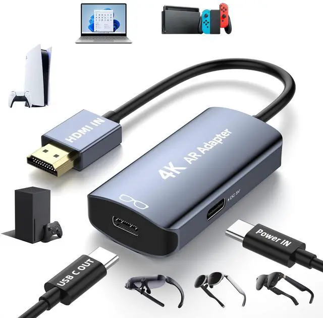 Main image of HDMI to USB C Adapter 4K@60Hz for AR Glasses, HDMI Male to USB C Female for XREAL One/Air 2 Pro, VITURE Pro, RayNeo Air 2s, Rokid Max, Switch 2/1, Steam Deck, PS5/4, Xbox, ROG Ally, Portable Monitor