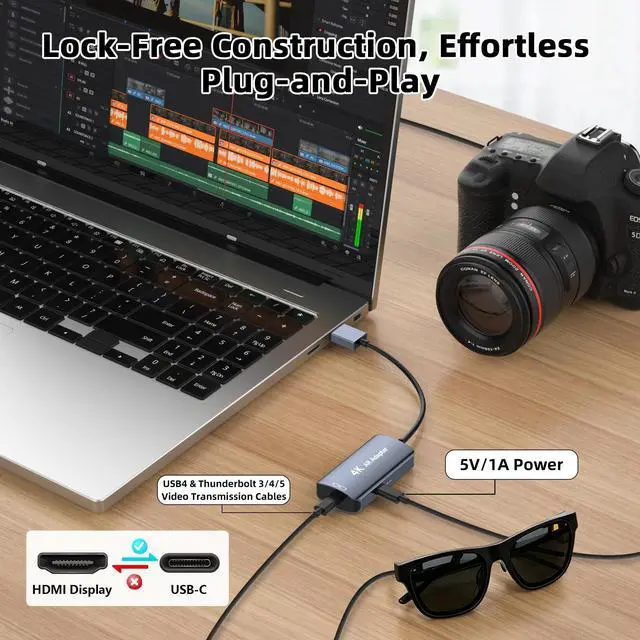 Alt view image 4 of 5 - HDMI to USB C Adapter 4K@60Hz for AR Glasses, HDMI Male to USB C Female for XREAL One/Air 2 Pro, VITURE Pro, RayNeo Air 2s, Rokid Max, Switch 2/1, Steam Deck, PS5/4, Xbox, ROG Ally, Portable Monitor