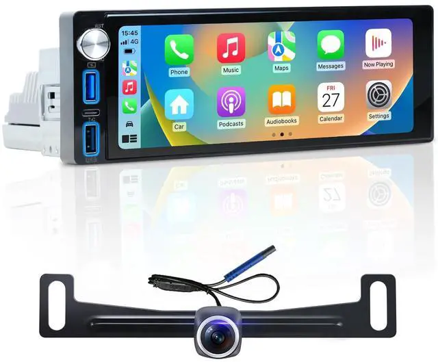 Main image of 6.9-Inch Single Din Touchscreen Car Stereo - Android 2GB+64GB Type-C&USB Single Din Wired/Wireless Carplay Android Auto,1080P HD GPS Navigation Handsfree Calling WiFi, SWC/FM/BT (6.86-SD-C)