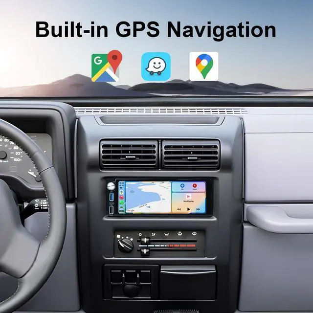 Alt view image 2 of 5 - 6.9-Inch Single Din Touchscreen Car Stereo - Android 2GB+64GB Type-C&USB Single Din Wired/Wireless Carplay Android Auto,1080P HD GPS Navigation Handsfree Calling WiFi, SWC/FM/BT (6.86-SD-C)