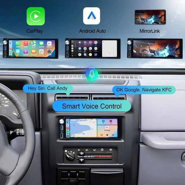Alt view image 3 of 5 - 6.9-Inch Single Din Touchscreen Car Stereo - Android 2GB+64GB Type-C&USB Single Din Wired/Wireless Carplay Android Auto,1080P HD GPS Navigation Handsfree Calling WiFi, SWC/FM/BT (6.86-SD-C)