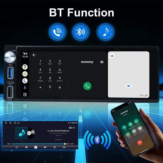 Alt view image 5 of 5 - 6.9-Inch Single Din Touchscreen Car Stereo - Android 2GB+64GB Type-C&USB Single Din Wired/Wireless Carplay Android Auto,1080P HD GPS Navigation Handsfree Calling WiFi, SWC/FM/BT (6.86-SD-C)