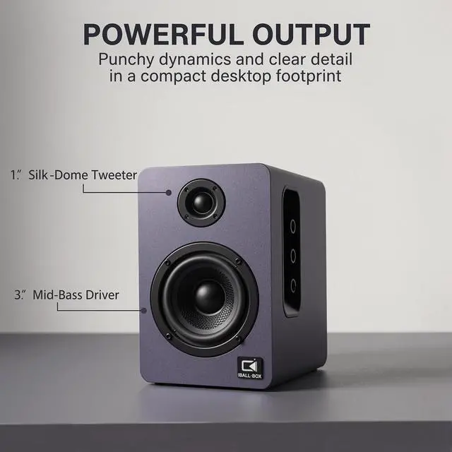 Alt view image 3 of 5 - IBALLBOX 60W Desk Speakers for PC, Bluetooth 5.3 DSP, 24-Bit Optical, USB-C/AUX, Silk-Dome Tweeter, Carbon-Fiber Driver, for Laptop/Mac/Monitor (Slate Blue)