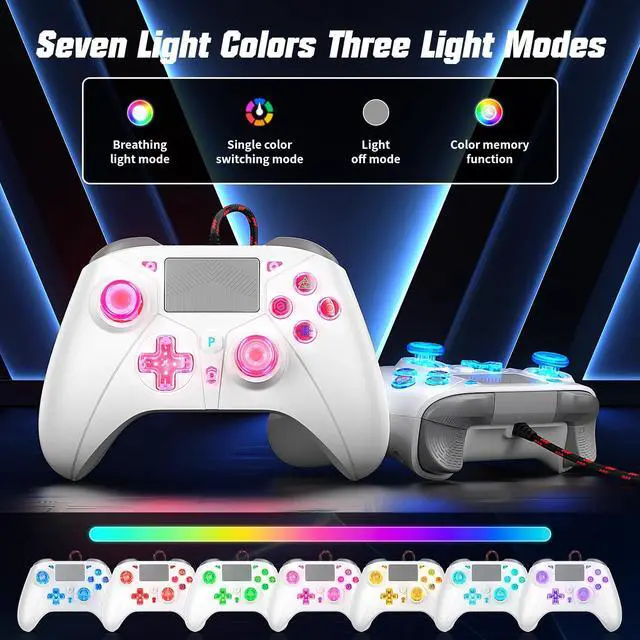Alt view image 2 of 5 - Gamrombo LED Wired Controller for PS5/PS5 Pro/PS5 Slim, Compatible withPS4/PC with 3.5mm Headphone Jack/Dual Vibration/Macro Function/Trubo Function, 10ft Cable