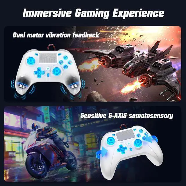 Alt view image 4 of 5 - Gamrombo LED Wired Controller for PS5/PS5 Pro/PS5 Slim, Compatible withPS4/PC with 3.5mm Headphone Jack/Dual Vibration/Macro Function/Trubo Function, 10ft Cable