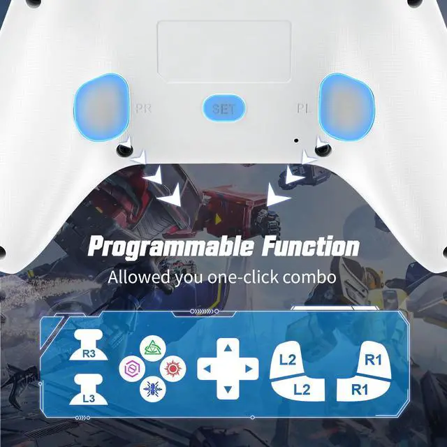 Alt view image 5 of 5 - Gamrombo LED Wired Controller for PS5/PS5 Pro/PS5 Slim, Compatible withPS4/PC with 3.5mm Headphone Jack/Dual Vibration/Macro Function/Trubo Function, 10ft Cable