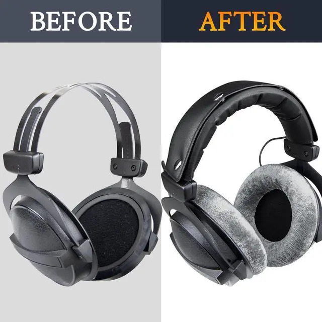 Alt view image 4 of 5 - SOULWIT Replacement Kit for Beyerdynamic DT 770/DT770 PRO Headphones, Velour Ear Pads Cushions + Protein Leather Headband - Grey
