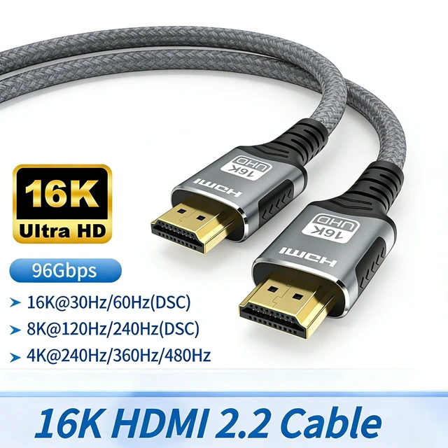 Alt view image 2 of 5 - Jumaocun HDMI 2.2 Cable 96Gbps, 16K 8K@120Hz 4K@240Hz HDR10+ eARC Ultra High Speed HDMI Cord for PS5 PS5 Pro Xbox Series X/S Gaming Laptop TV Monitor Home Theater Dolby Atmos HDCP 2.3 VRR(10, feet)