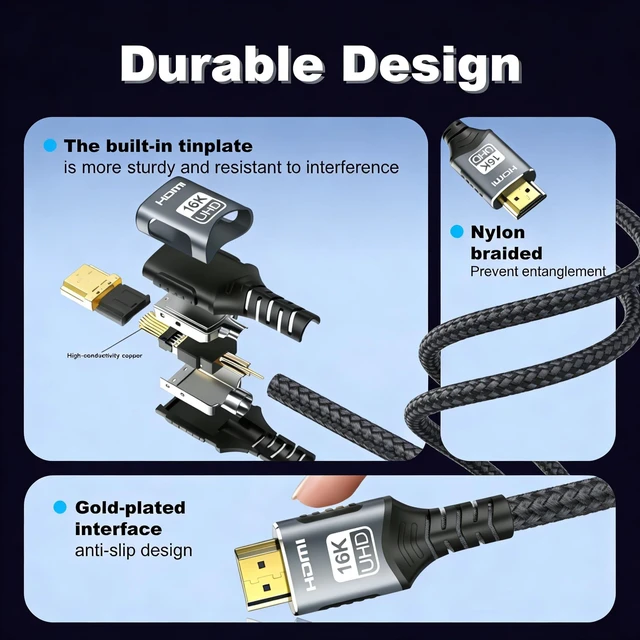 Alt view image 4 of 5 - Jumaocun HDMI 2.2 Cable 96Gbps, 16K 8K@120Hz 4K@240Hz HDR10+ eARC Ultra High Speed HDMI Cord for PS5 PS5 Pro Xbox Series X/S Gaming Laptop TV Monitor Home Theater Dolby Atmos HDCP 2.3 VRR(10, feet)