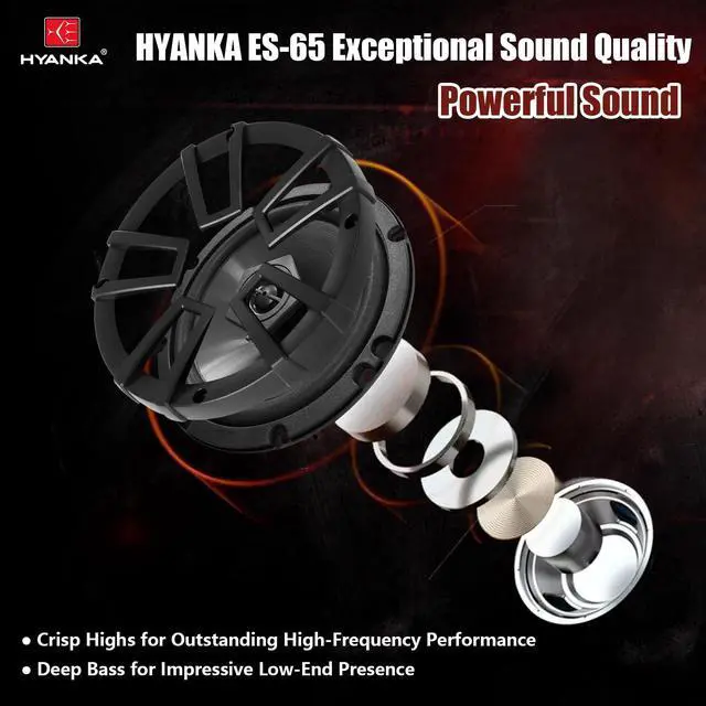 Alt view image 2 of 5 - H YANKA ES-65 6.5 Door Speakers, 500 Watts Full-Range Stereo, 2-Way Coaxial Car Speakers, Clear Sound with No Distortion, Includes Installation Kit, Ideal for Cars, Trucks, Jeeps, and More (1 Pair)