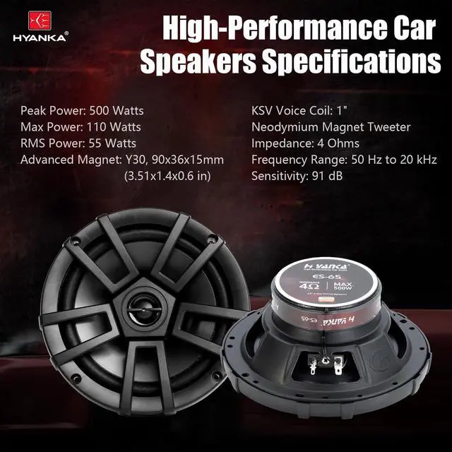 Alt view image 5 of 5 - H YANKA ES-65 6.5 Door Speakers, 500 Watts Full-Range Stereo, 2-Way Coaxial Car Speakers, Clear Sound with No Distortion, Includes Installation Kit, Ideal for Cars, Trucks, Jeeps, and More (1 Pair)