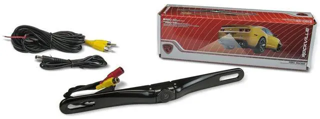 Alt view image 5 of 5 - Rockville RBC5B Black Metal License Plate Backup Camera, 420TVL, Night Vision, 170 Wide View, Distance Lines, Waterproof, for Parking and Towing
