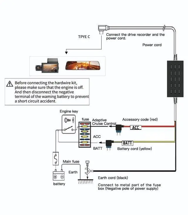 Alt view image 3 of 5 - WOLFBOX USB C Hardwire Kit for G850PRO/G840S/G930/G850/G900/G840H/i07/i17/X5/X5 Duo/X3 Dash Cam, not Suitable for G890/G900 PRO/G900 Tripro, Parking Monitor with Multiple Size connectors