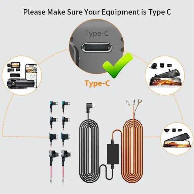 Alt view image 4 of 5 - WOLFBOX USB C Hardwire Kit for G850PRO/G840S/G930/G850/G900/G840H/i07/i17/X5/X5 Duo/X3 Dash Cam, not Suitable for G890/G900 PRO/G900 Tripro, Parking Monitor with Multiple Size connectors