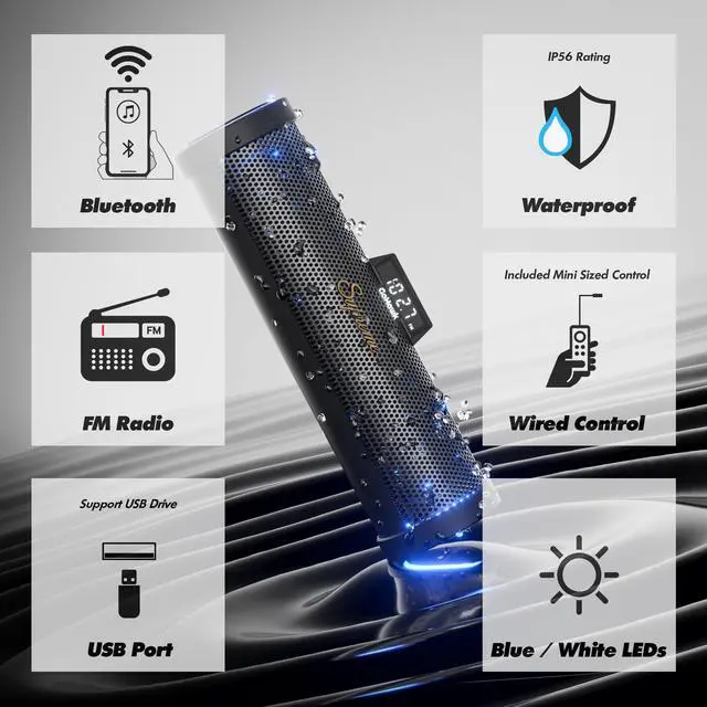 Alt view image 3 of 5 - GoHawk Bluetooth Motorcycle Speakers ^^ 8-Speaker Waterproof Stereo System w/ 4.25" External Speakers ^^ Built-in Amplifier Aluminum Sound bar, FM Radio, USB, LED ^^ Great for Harley, ATV