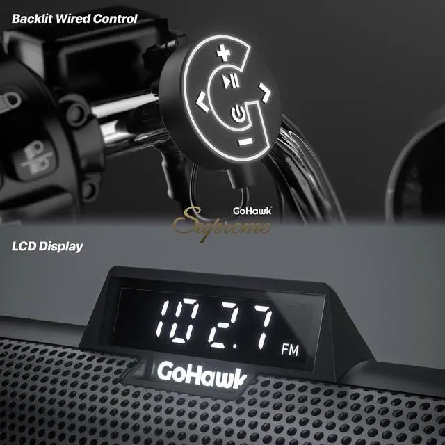 Alt view image 5 of 5 - GoHawk Bluetooth Motorcycle Speakers ^^ 8-Speaker Waterproof Stereo System w/ 4.25" External Speakers ^^ Built-in Amplifier Aluminum Sound bar, FM Radio, USB, LED ^^ Great for Harley, ATV