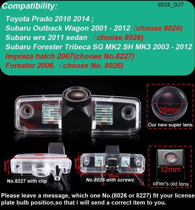Alt view image 2 of 5 - HD 20mm Lens IP68 170 Wide Angle License Plate Light Rear View Reversing Camera Compatible with Toyota Prado/Subaru Outback Wagon WRX Sedan Forester Tribeca SG MK2 SH MK3/Impreza Hatch (NO.8227)
