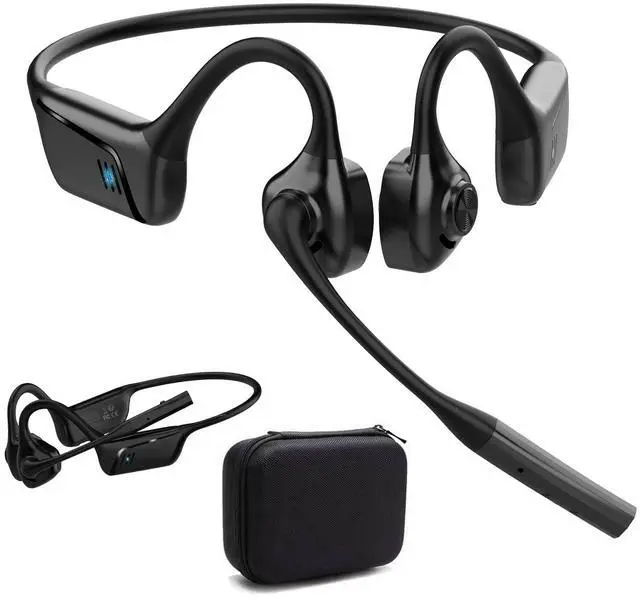 Main image of Wireless Bluetooth Headset with Microphone Open Ear Headphones with Air Conduction and Noise Cancelling Mute Button Mic for Phone Computer, Support for aptX, aptX LL, aptX HD for 10 hours (Dark