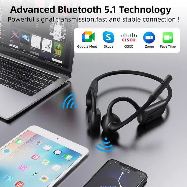 Alt view image 2 of 5 - Wireless Bluetooth Headset with Microphone Open Ear Headphones with Air Conduction and Noise Cancelling Mute Button Mic for Phone Computer, Support for aptX, aptX LL, aptX HD for 10 hours (Dark