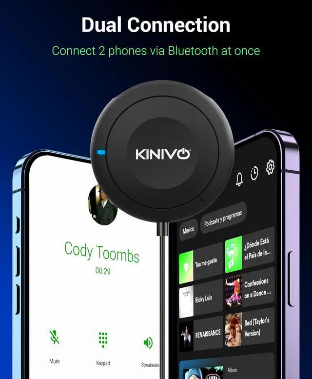 Alt view image 4 of 5 - Kinivo BTC450 Bluetooth Car Kit (Hands-Free, AUX Bluetooth Adapter for Cars with Ground Loop Noise Isolator, 3.5mm Aux Input, Apt-X)