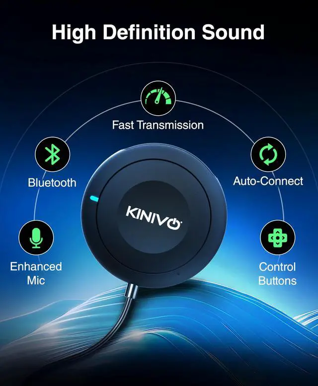 Alt view image 2 of 5 - Kinivo BTC450 Bluetooth Car Kit (Hands-Free, AUX Bluetooth Adapter for Cars with Ground Loop Noise Isolator, 3.5mm Aux Input, Apt-X)